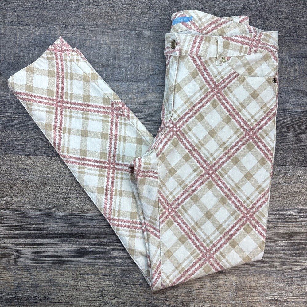 J. McLaughlin Women's 6 Lexi Jean Diamond Plaid Print Pink Brown Ivory Mid-Rise